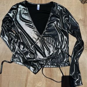 American apparel silver metallic wrap top